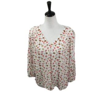 St. John's Bay Pink/Tan Floral 3/4 Sleeve Pull Over Blouse Size Medium